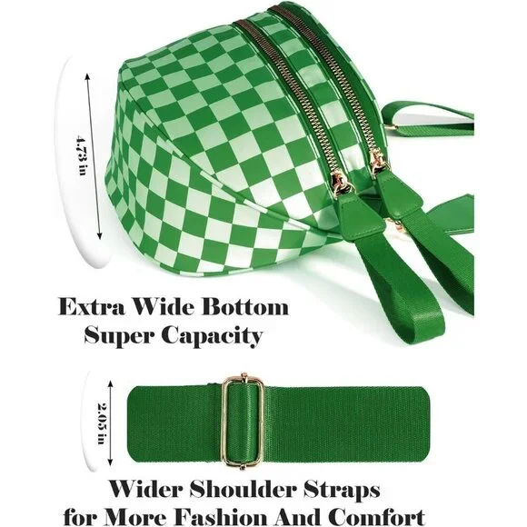 Women Kelly Green Imported Polyester Checkered Crossbody Fanny Belt Bum Bag - Picture 5 of 6